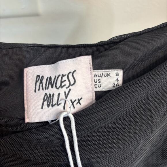 Princess Polly Charvi Sheer Long Sleeve Ruched Minidress in Black Size 4 - Picture 10 of 11